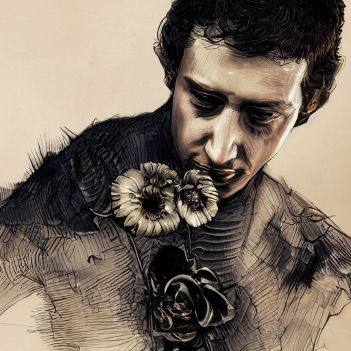Stable Diffusion prompt: mark zuckerberg holding a flower...