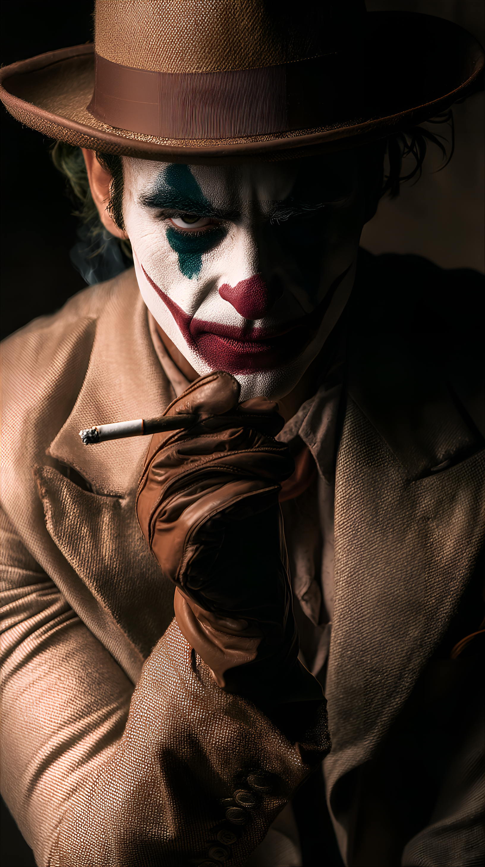 Midjourney prompt: Joker character, with a dramatic lighting and cin... - Midjourney