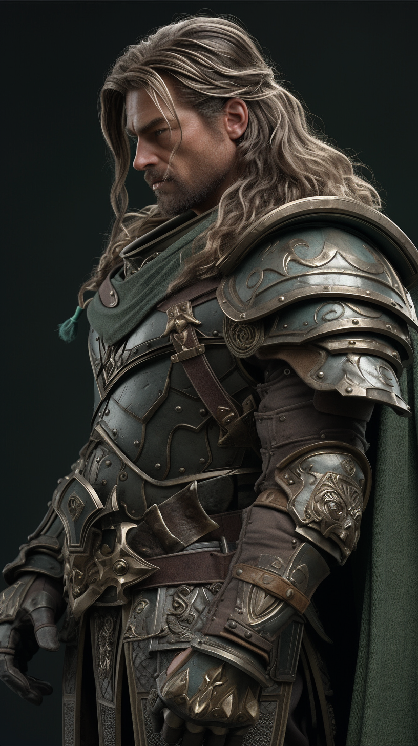 AI generated: Midjourney prompt: chris hemsworth as an arthurian knight in green ar... (Midjourney - Character Design)