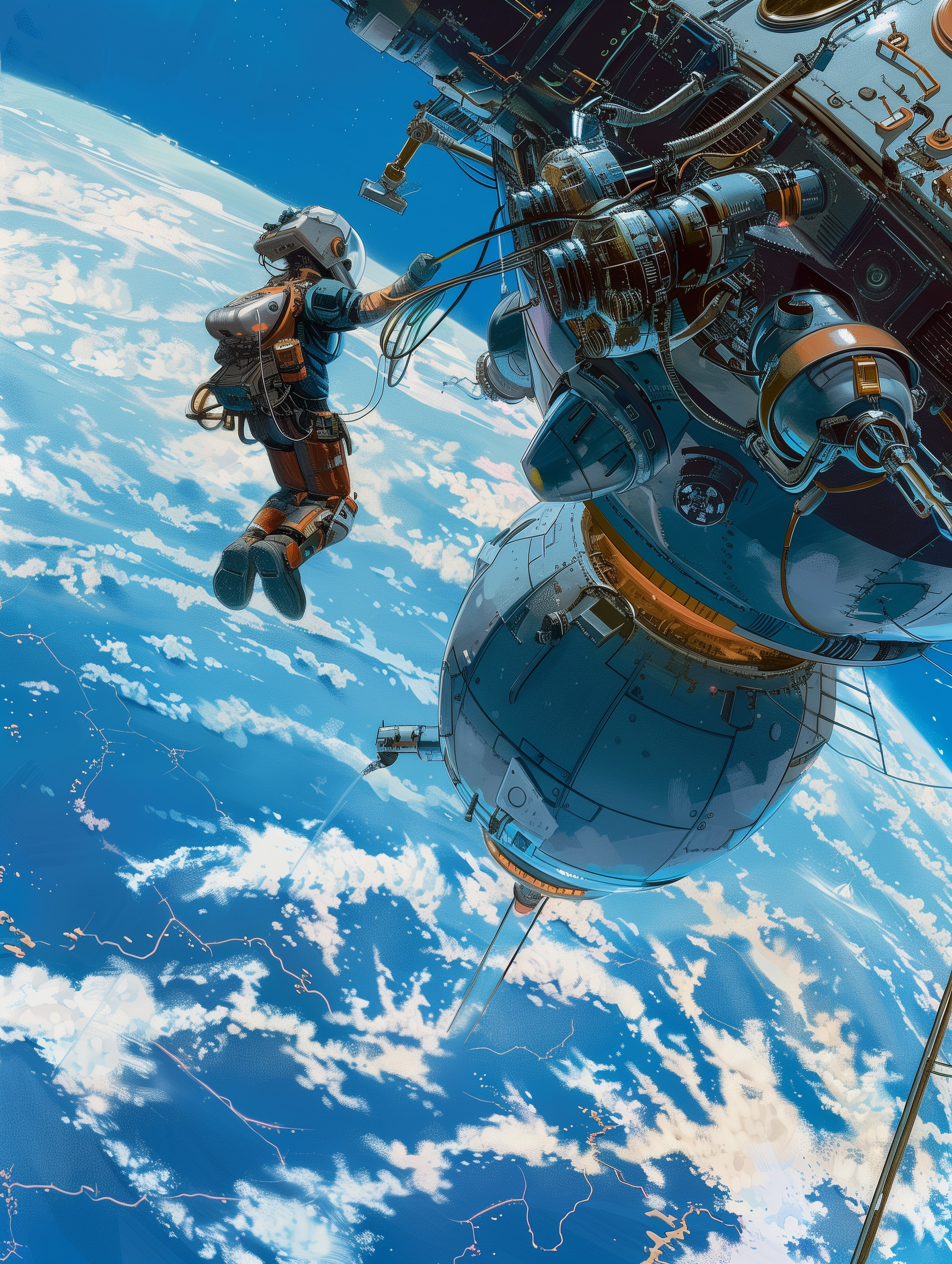 AI generated: Midjourney prompt: A man is climbing on top of an alien robot that is... (Midjourney - Concept Art)