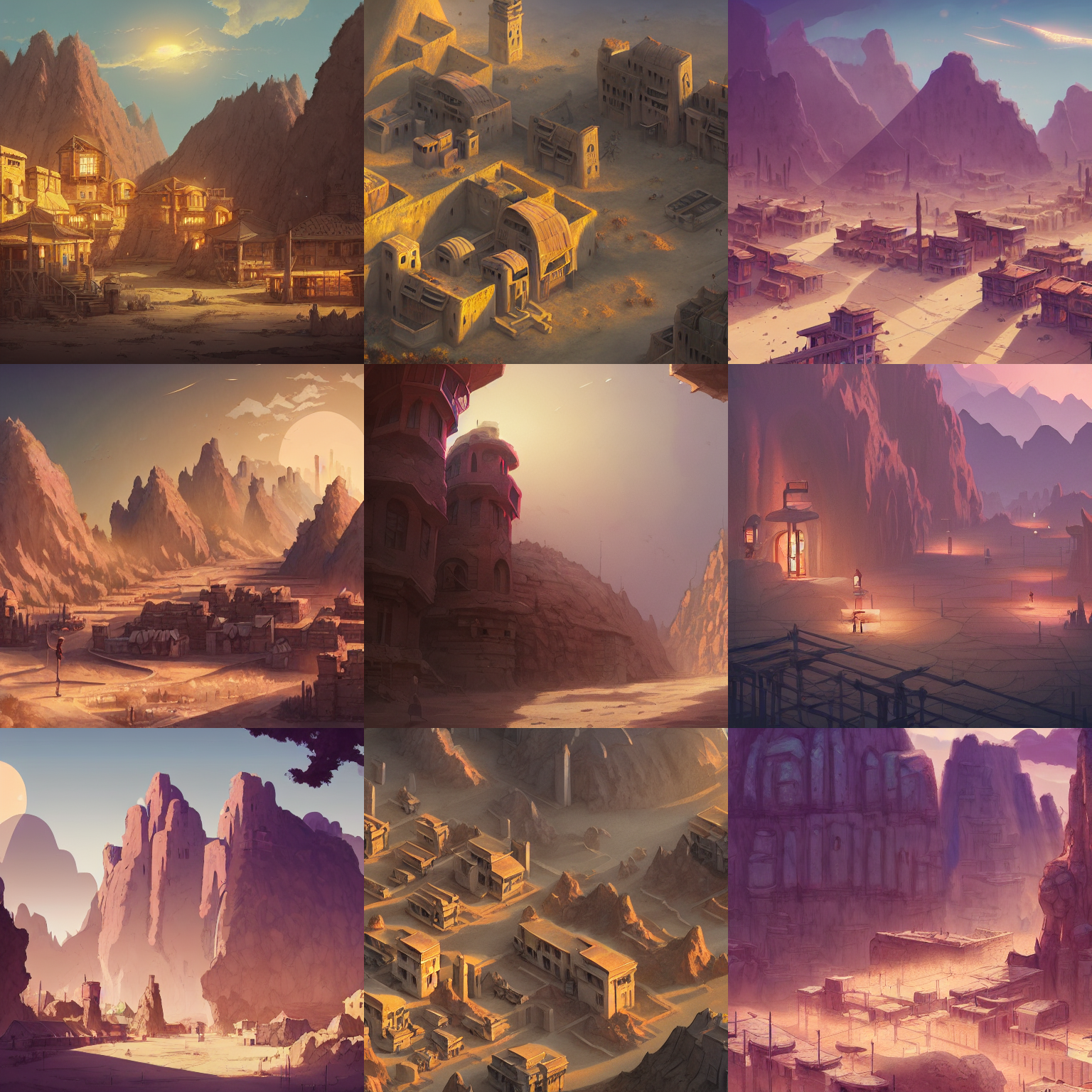 Stable Diffusion prompt: large town village built in a de...