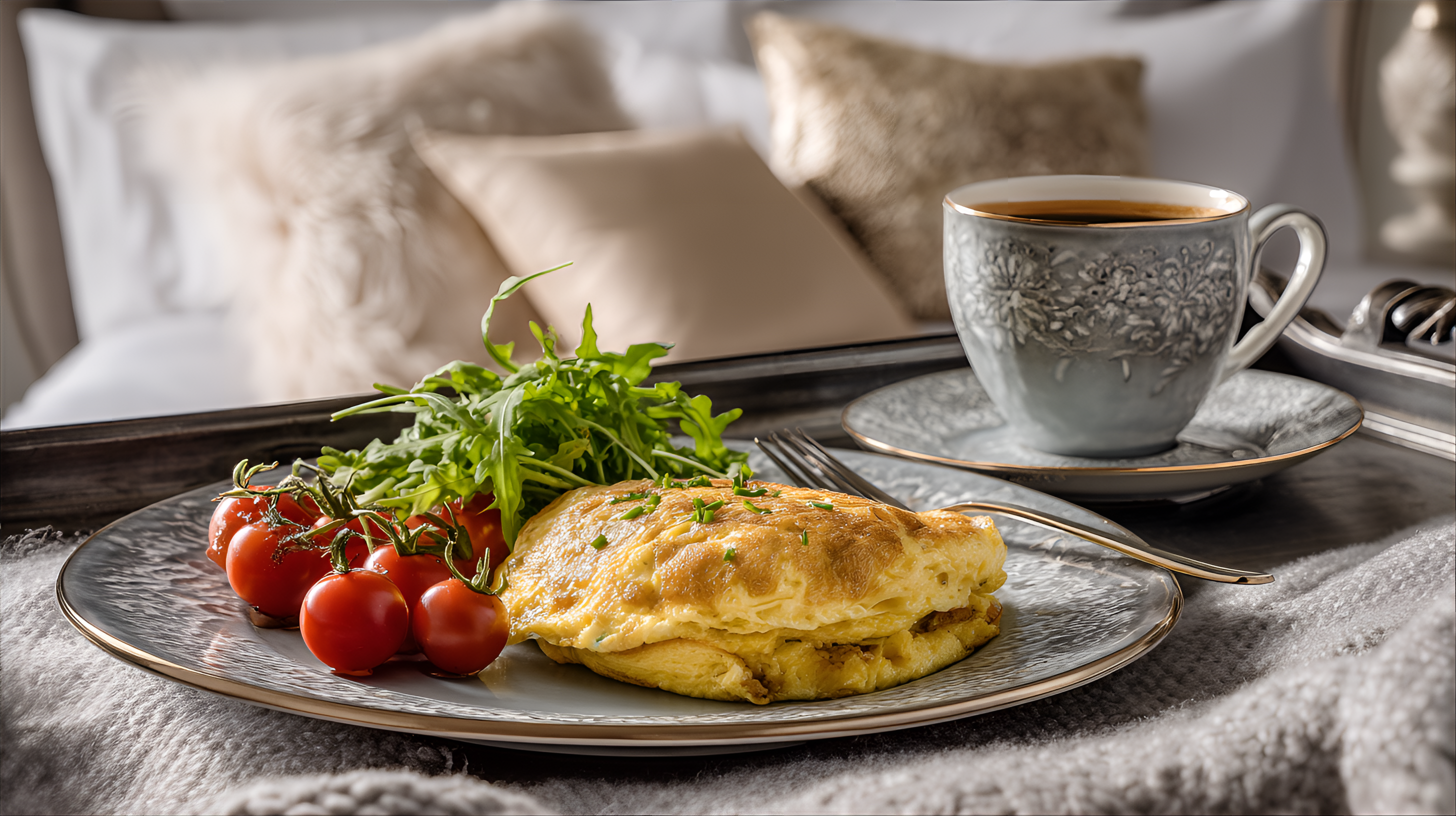 صورة مولدة بالذكاء الاصطناعي: Midjourney prompt: stunning food photography of an An elegant break... (نموذج Midjourney - تصميم داخلي)