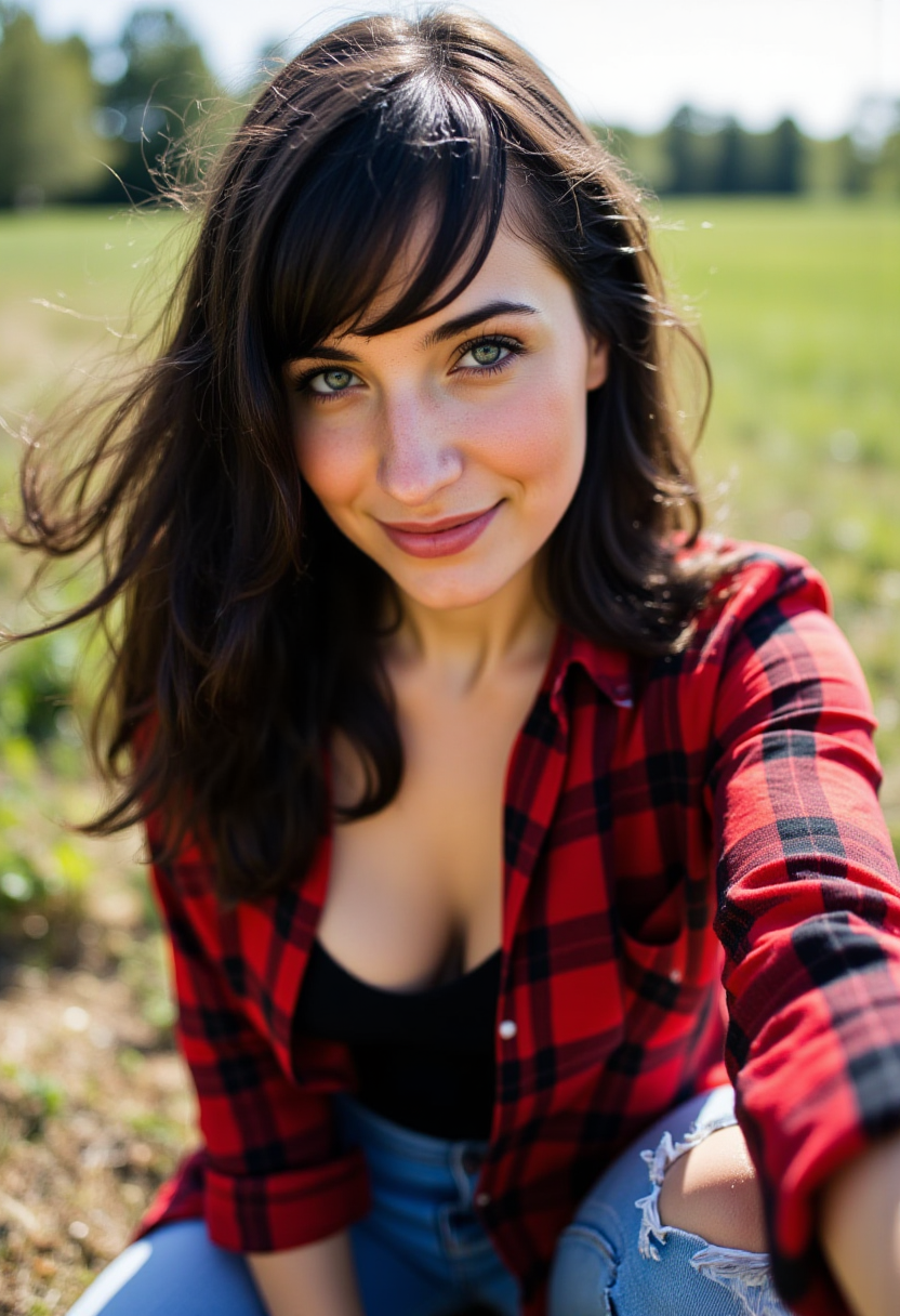 AI generated: FLUX prompt: To capture this selfie, the woman chose a rustic s... (FLUX - Portraits)