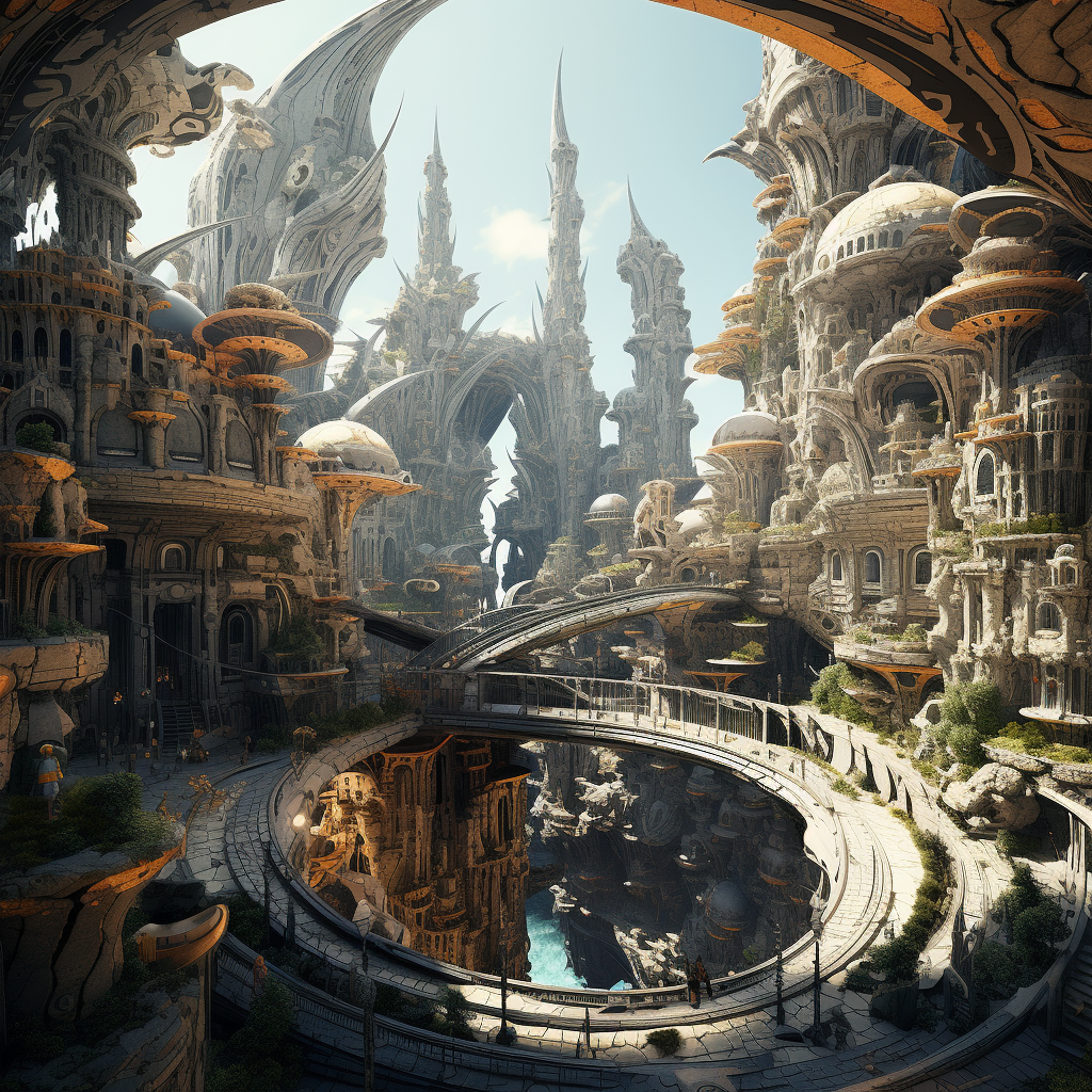 صورة مولدة بالذكاء الاصطناعي: Midjourney prompt: mandelbulb city (نموذج Midjourney - عمارة وتصميم)