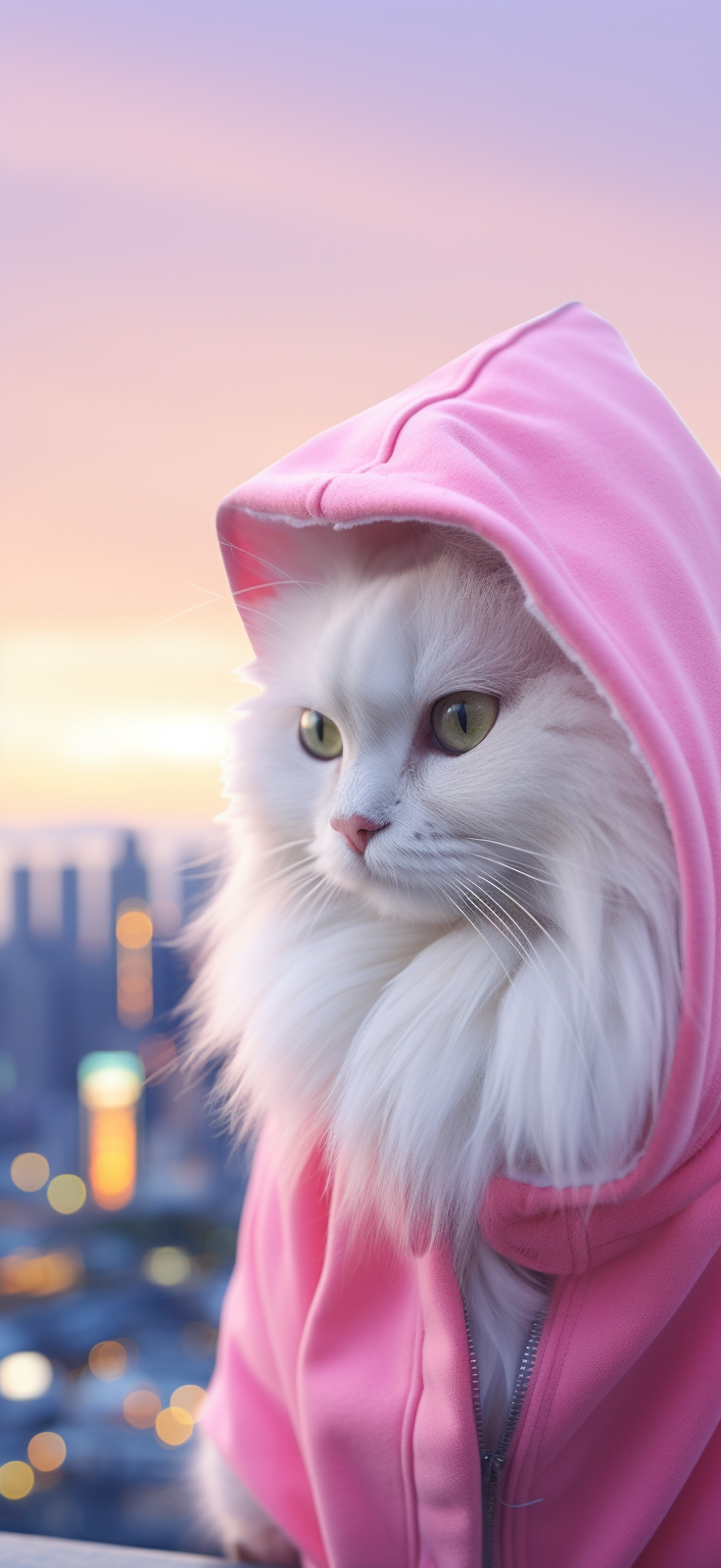 صورة مولدة بالذكاء الاصطناعي: Midjourney prompt: ultra photo realistic white long hair cat wearing ... (نموذج Midjourney - صور شخصية)