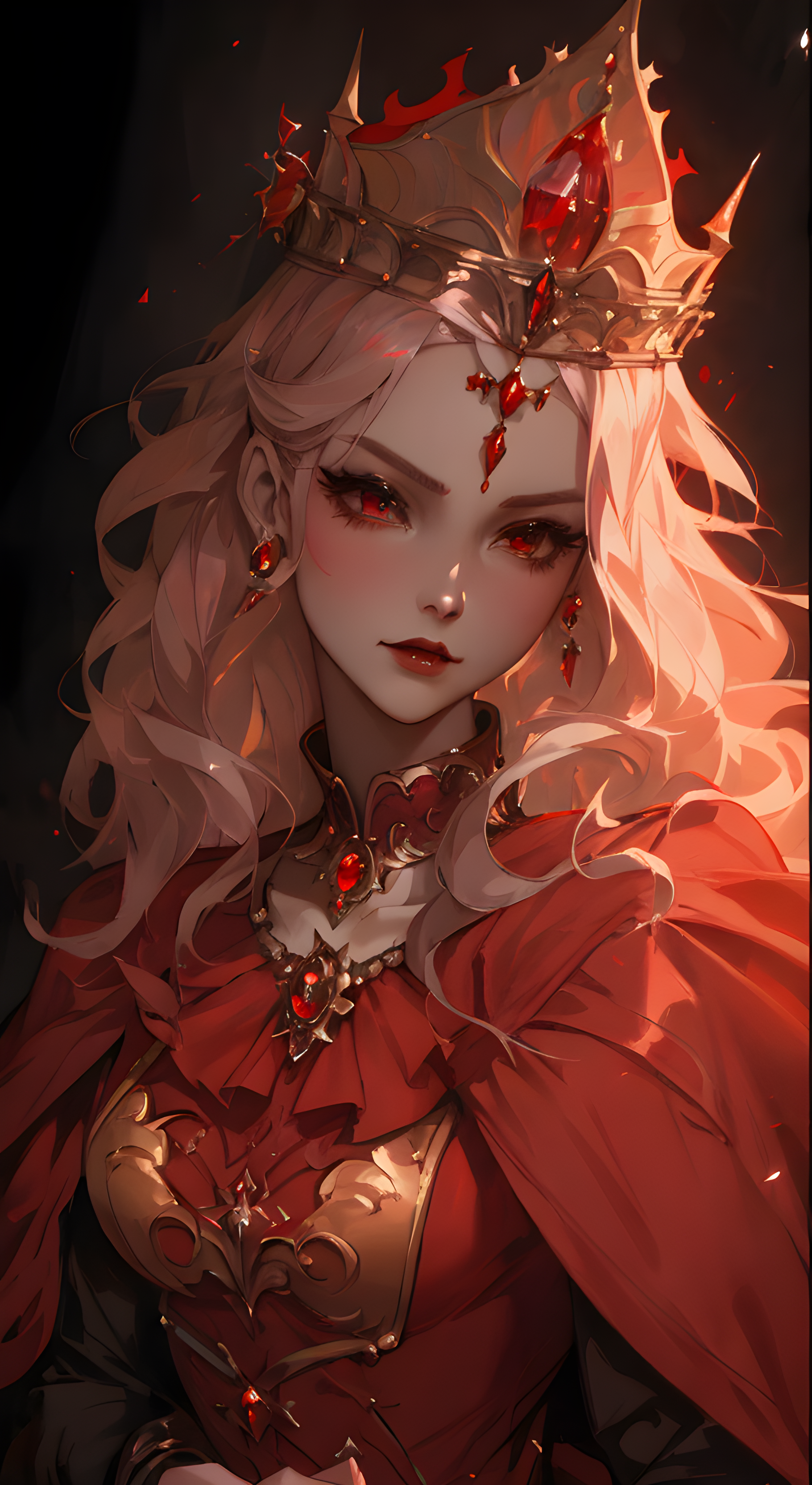 DreamShaper prompt: a woman in a red dress with a crown on her head, b... - DreamShaper