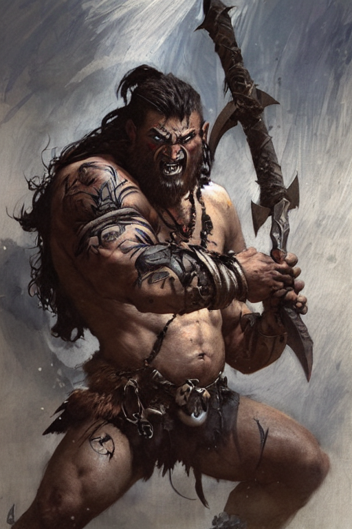 Stable Diffusion prompt: tattooed, muscled half - orc bar...