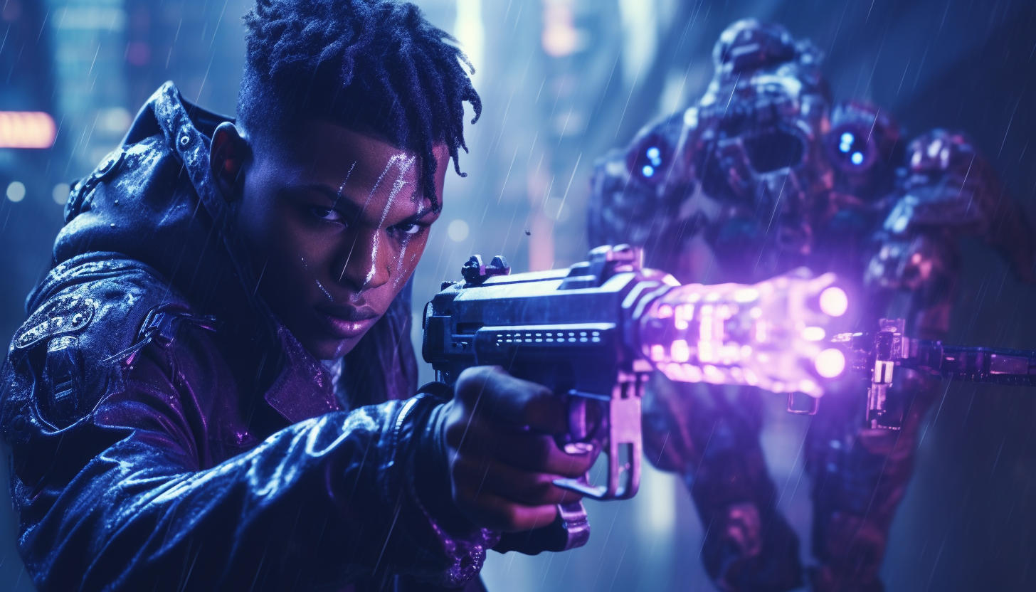 AI generated: Midjourney prompt: high quality action shot of a yung man fighting us... (Midjourney - Portraits)