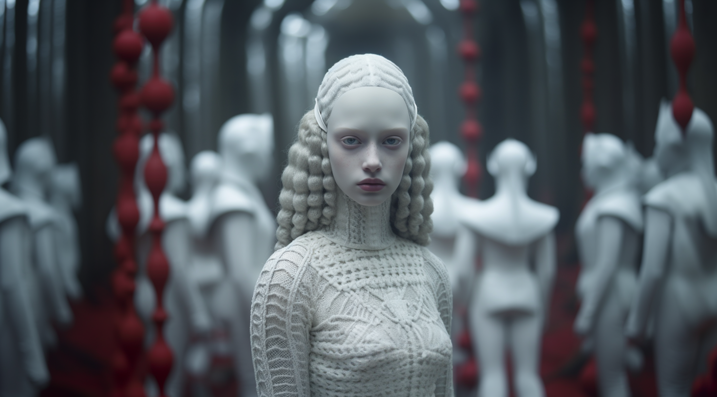 صورة مولدة بالذكاء الاصطناعي: Midjourney prompt: a porcelain doll and several white white white in ... (نموذج Midjourney - تصوير فوتوغرافي)