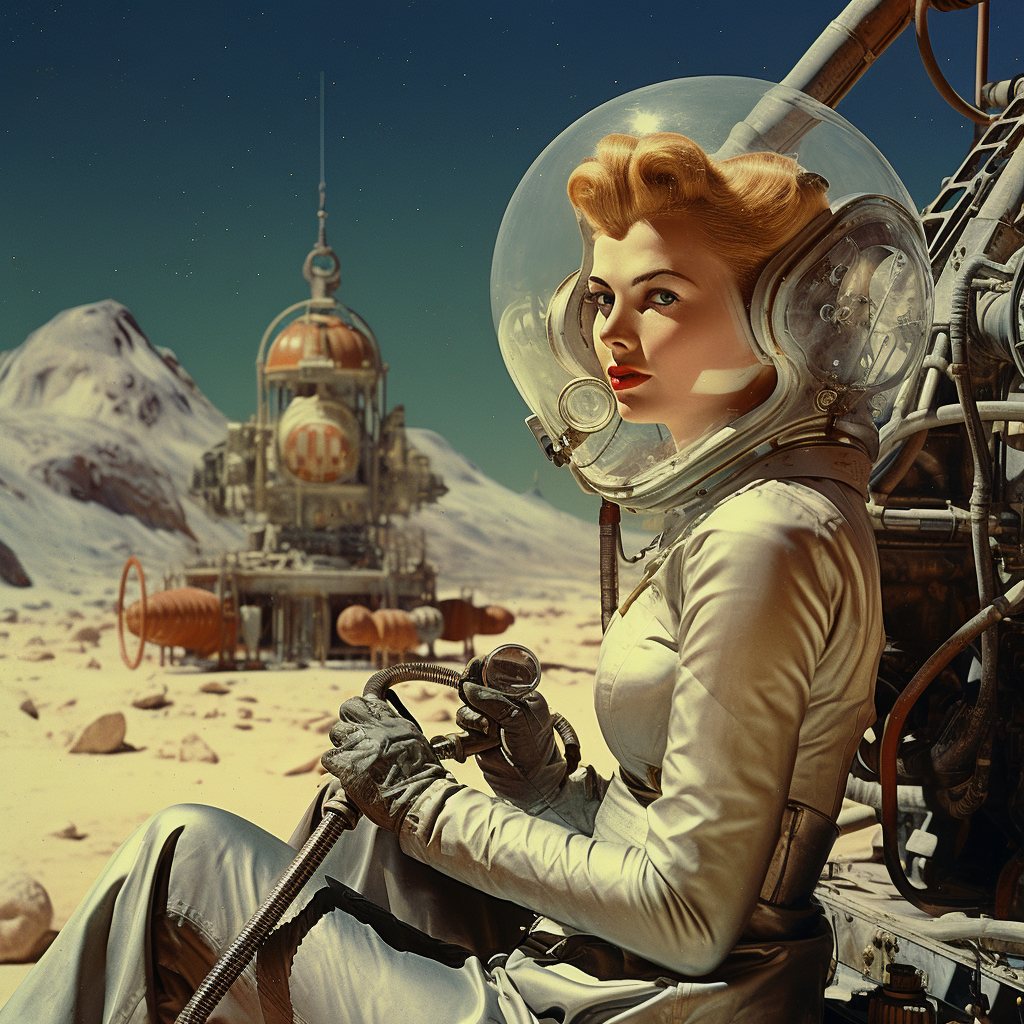 AI generated: Midjourney prompt: First woman on the moon, 1955, retro (Midjourney - Concept Art)