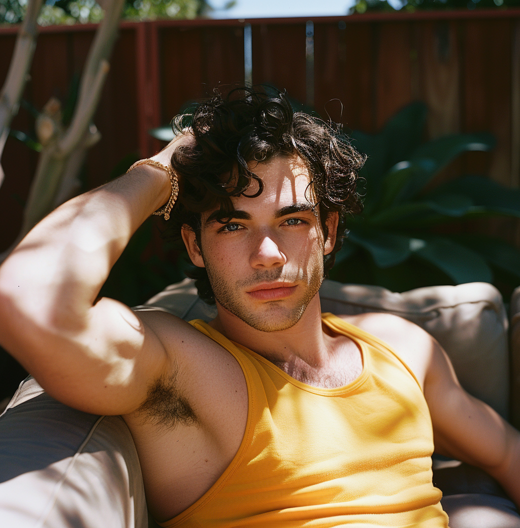 Midjourney prompt: A photo of the young Italian actor, he has curly h... - Midjourney