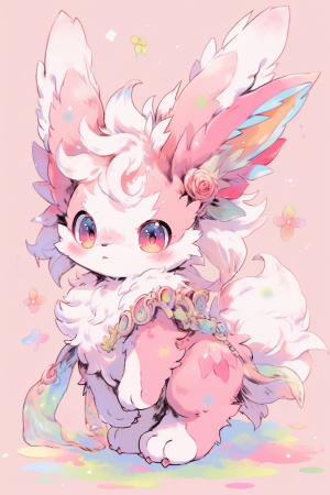 Midjourney prompt: Full Body Shot of an anime fluffy bunny cub, pink ... - Midjourney