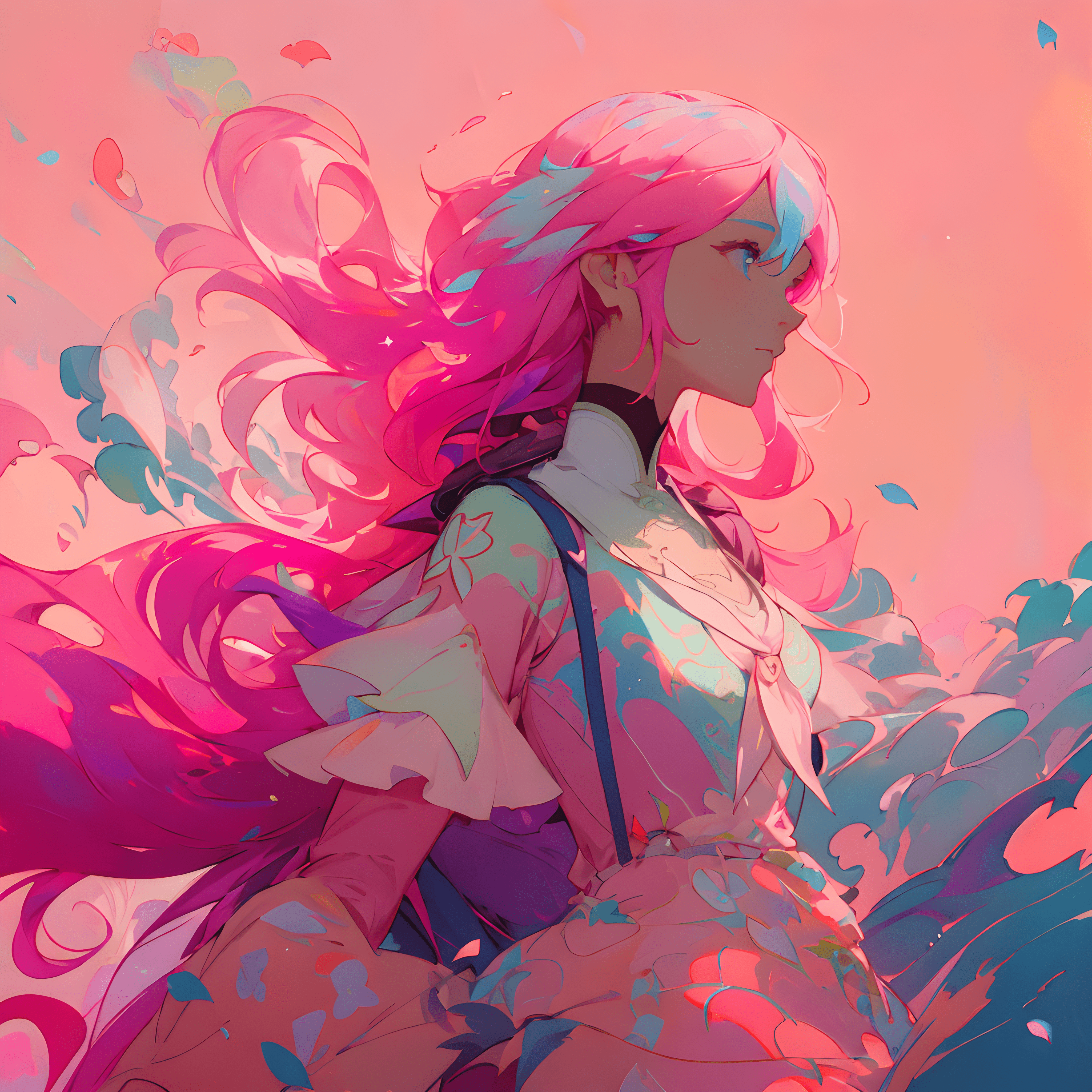 AI generated: Counterfeit-V2.5 prompt: a painting of a woman with pink hair, rossdraws pa... (Counterfeit-V2.5 - Concept Art)