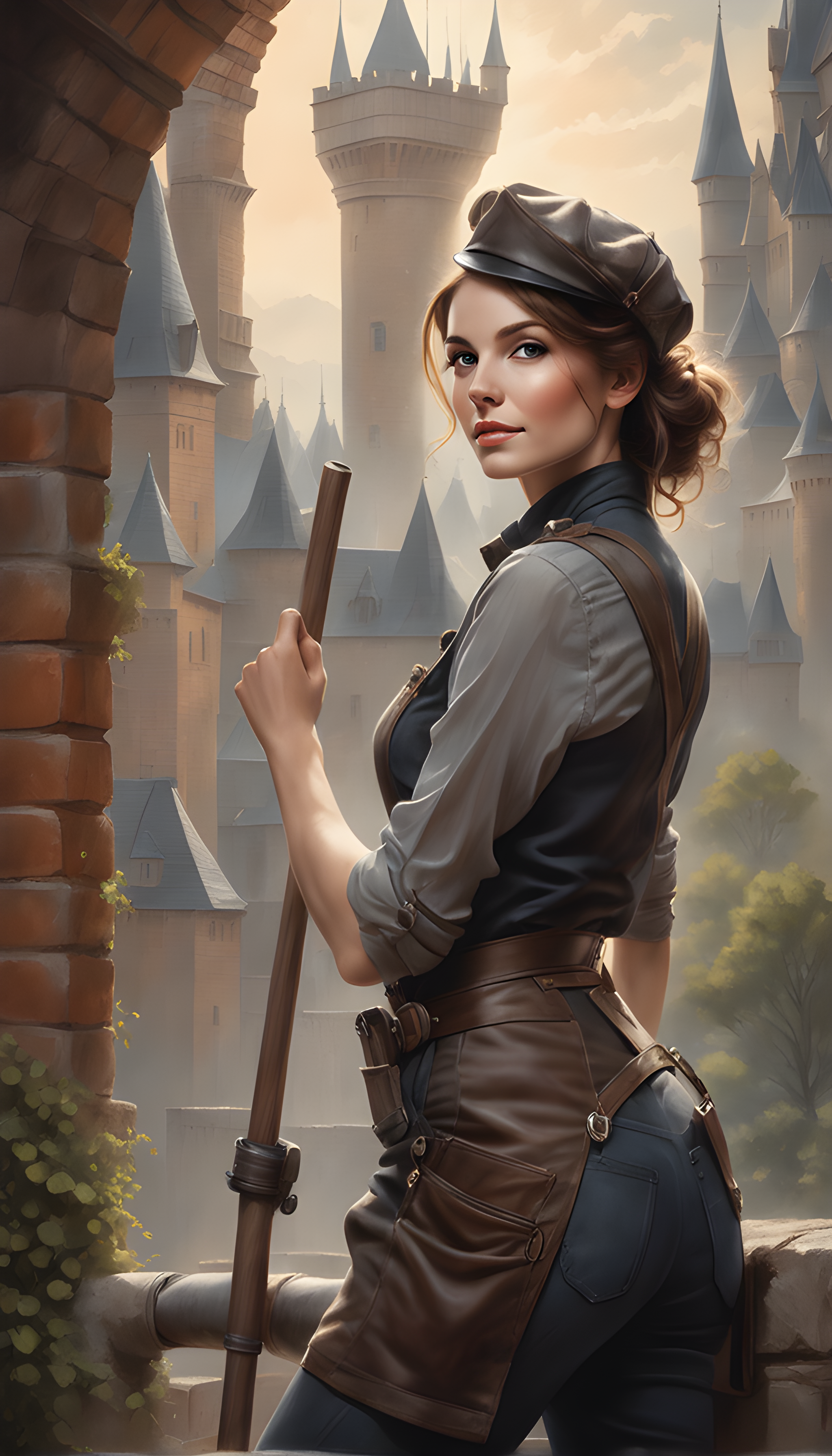 AI generated: Stable Diffusion prompt: Modern digital portrait of a woman chimney sweep i... (Stable Diffusion - Portraits)