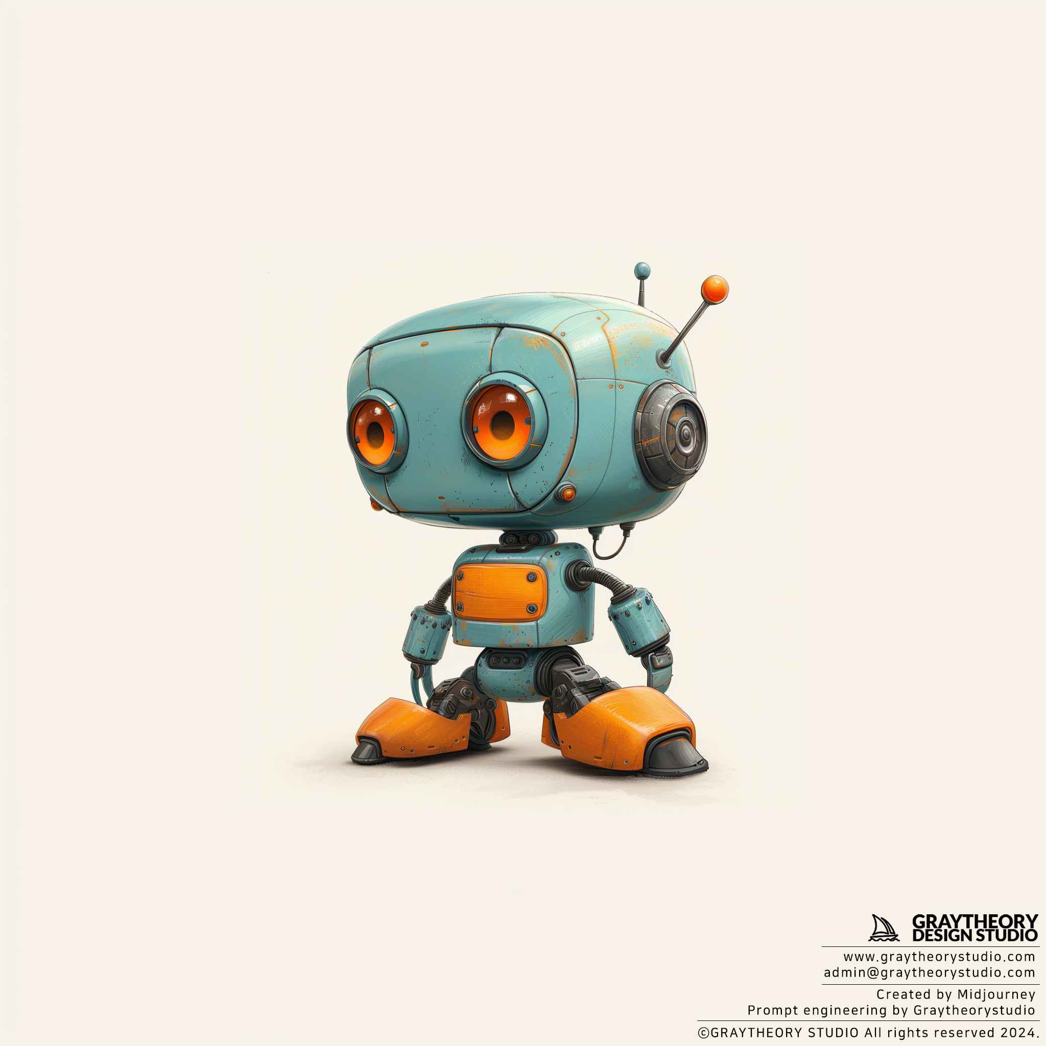 صورة مولدة بالذكاء الاصطناعي: Robot illustration (نموذج Midjourney - Character Design)