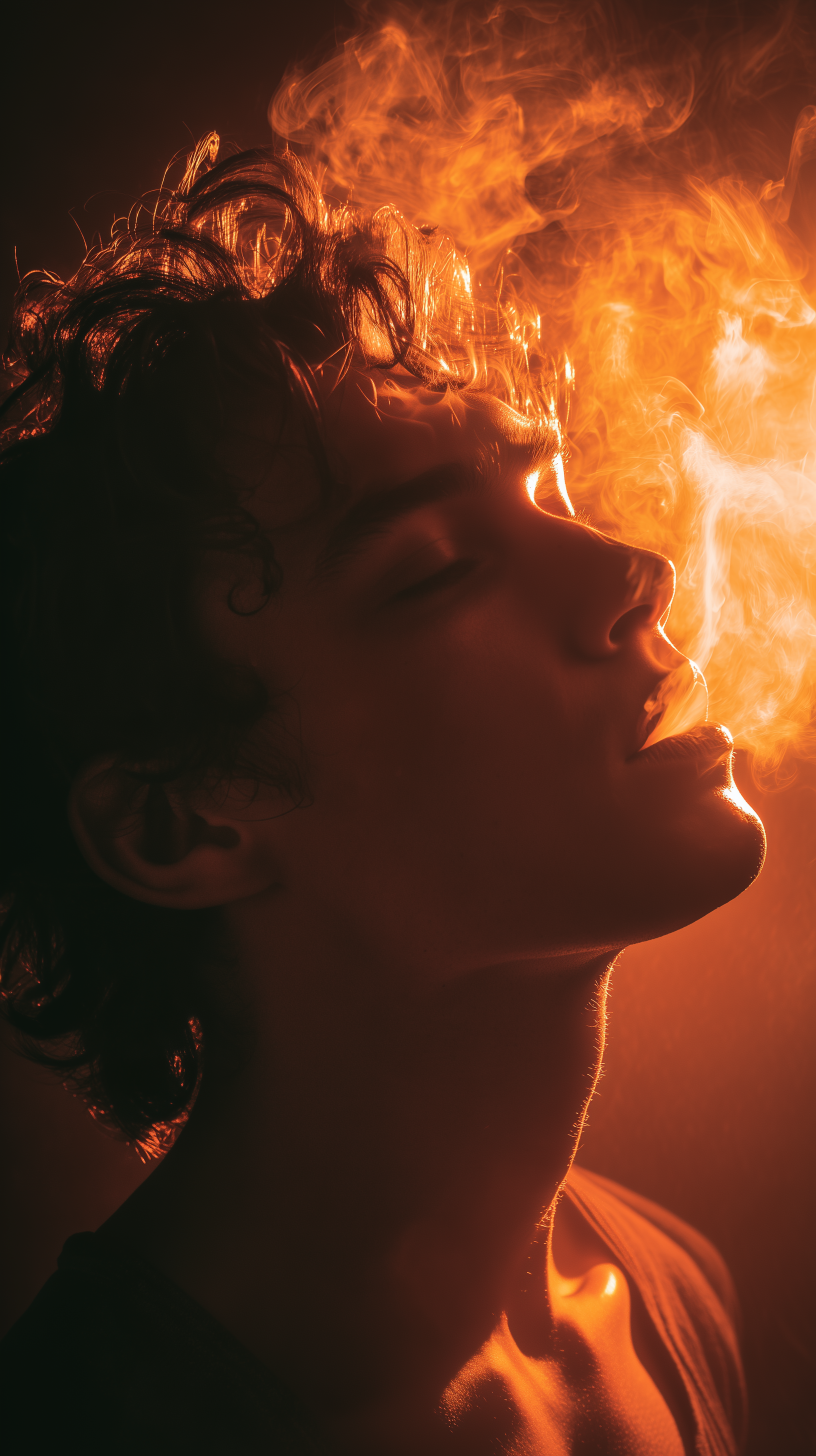 صورة مولدة بالذكاء الاصطناعي: Midjourney prompt: cinematic close-up of a young man with vibrant ora... (نموذج Midjourney - صور شخصية)