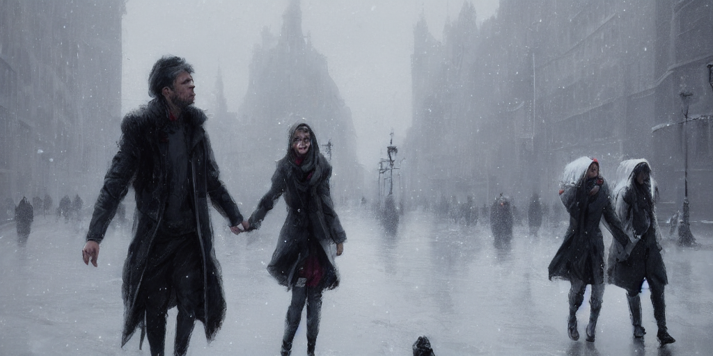 Stable Diffusion prompt: two people in the street of lond...