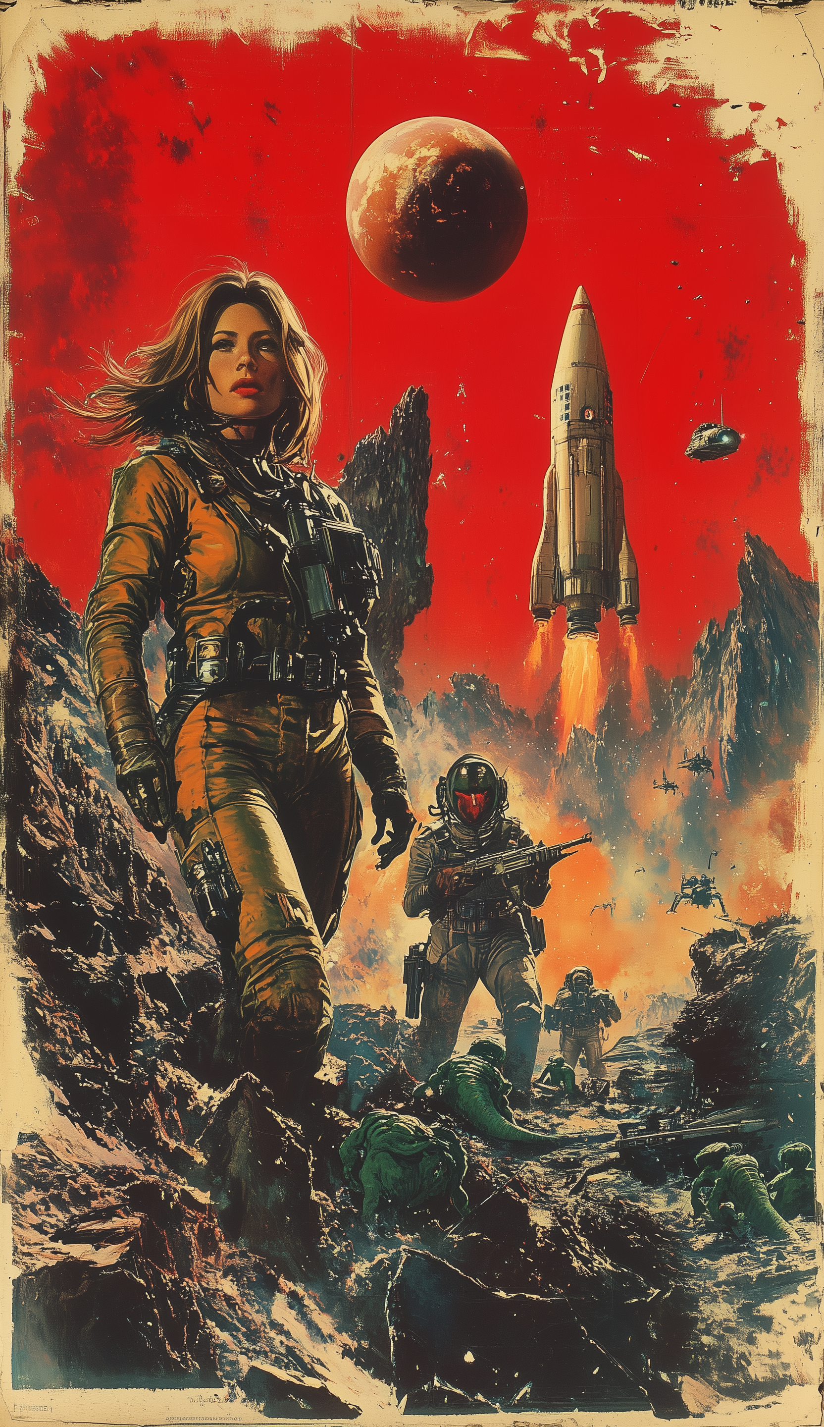 AI generated: Midjourney prompt: A vintage pulp cover of an alien planet with two a... (Midjourney - Concept Art)