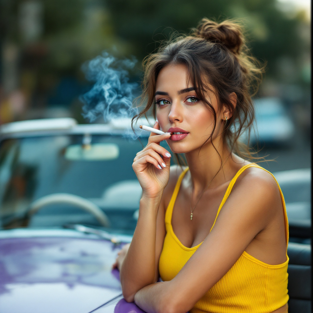 AI generated: FLUX prompt: pertty female, She is wearing yellow tank top,The... (FLUX - Portraits)