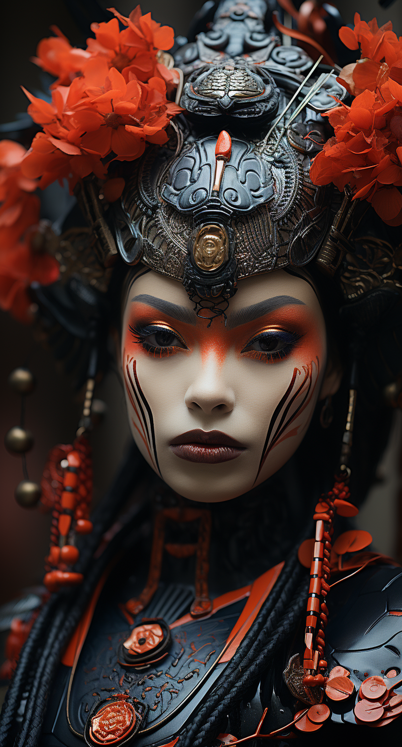Midjourney prompt: geisha, female anime character dressed, in the sty... - Midjourney