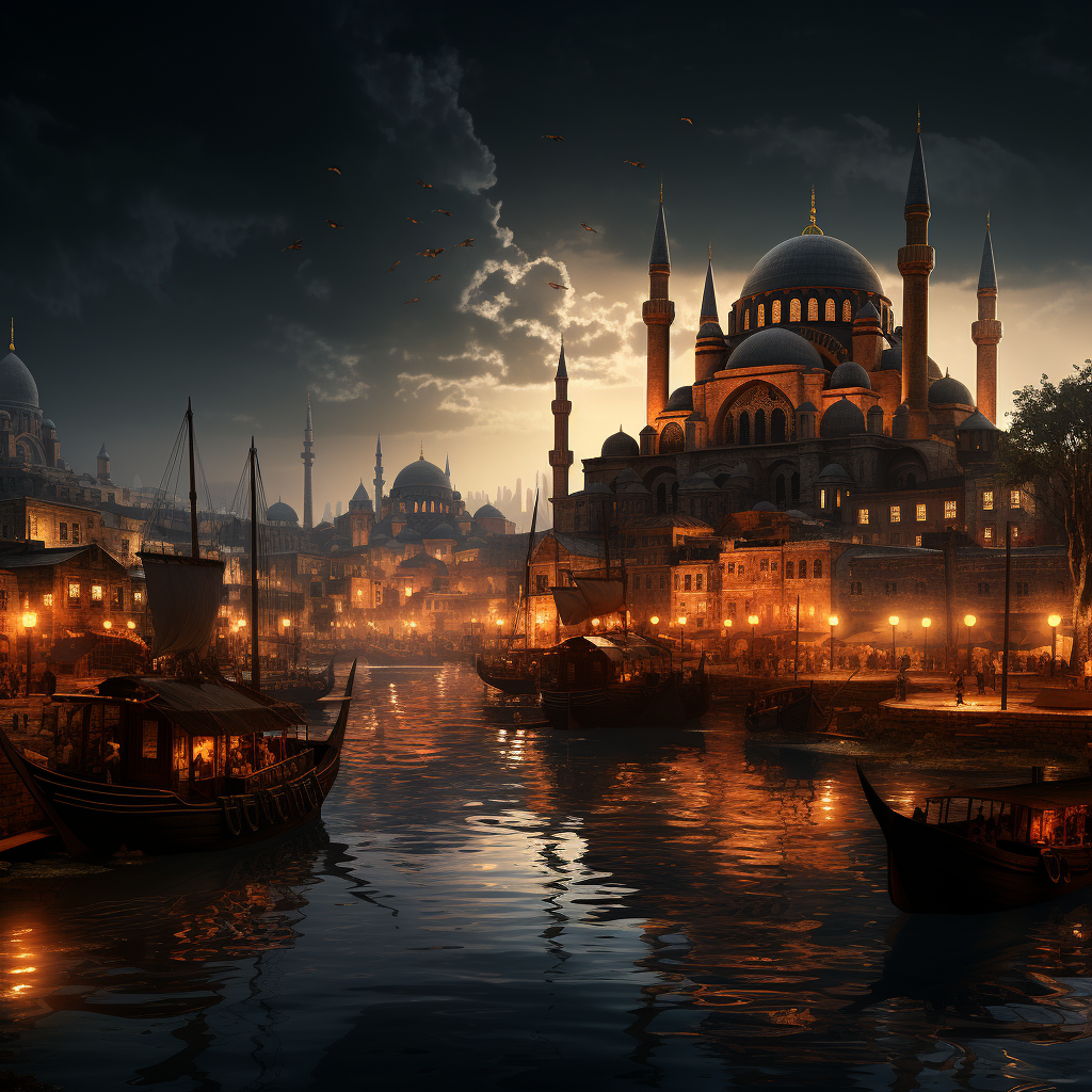 Midjourney prompt: The Golden Horn of the Byzantine Empire, with its ... - Midjourney