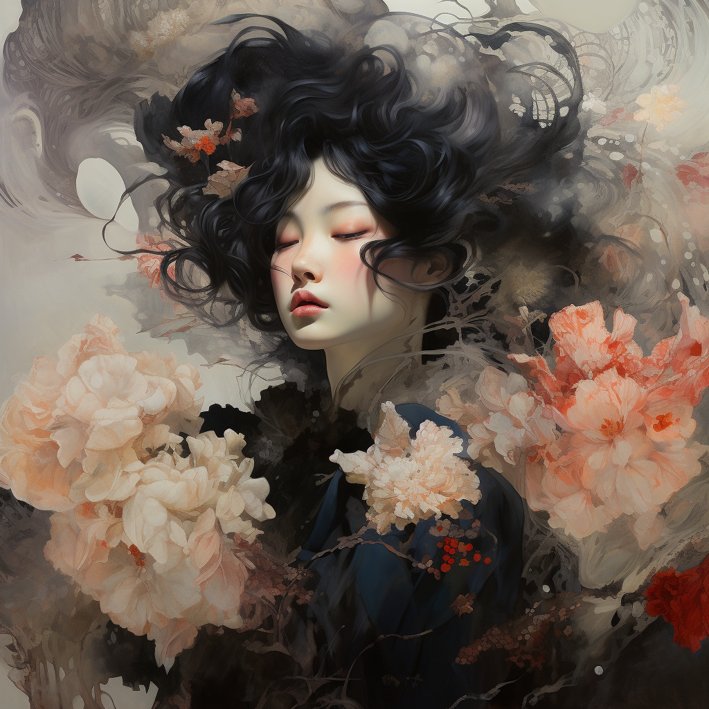 AI generated: Noble Women in the Flowers (Midjourney - 3D Art & CGI)