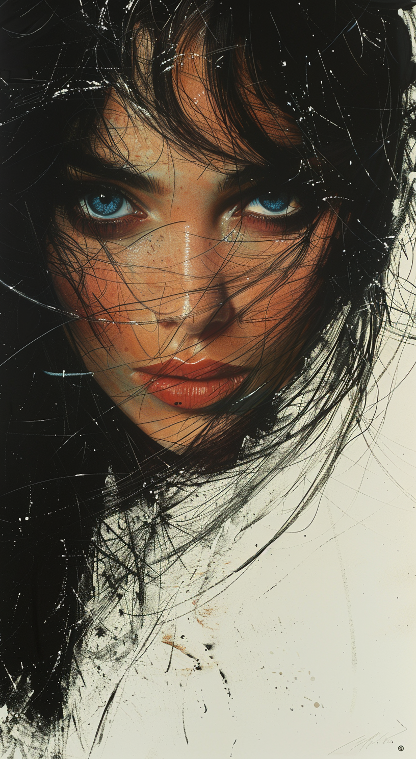 AI generated: Midjourney prompt: vintage lithograph, beautiful woman with messy hai... (Midjourney - Portraits)