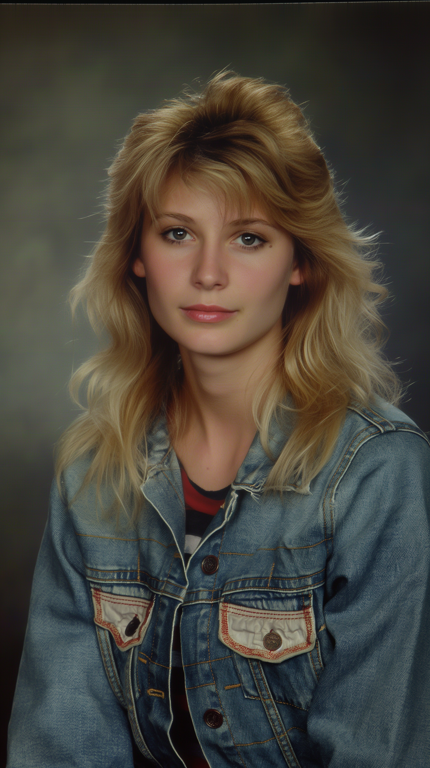 صورة مولدة بالذكاء الاصطناعي: Midjourney prompt: 1980's yearbook photo, teenage girl, 18 years old,... (نموذج Midjourney - تصوير فوتوغرافي)