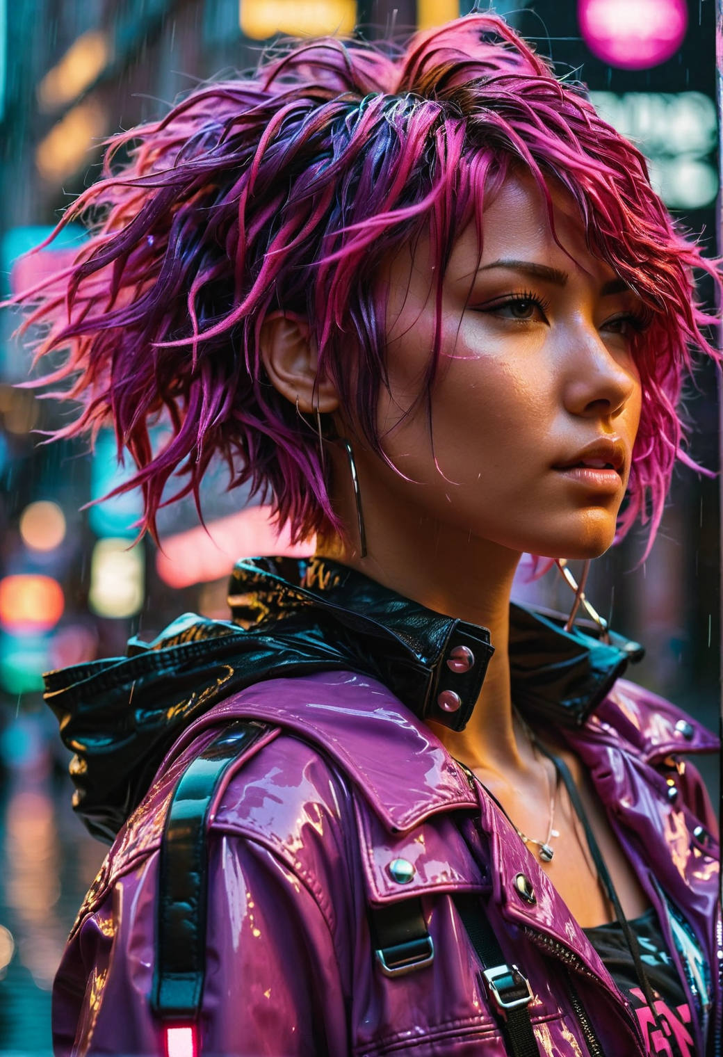 AI generated: Stable Diffusion prompt: neonpunk style medium close-up of a woman, from th... (Stable Diffusion - Photography)
