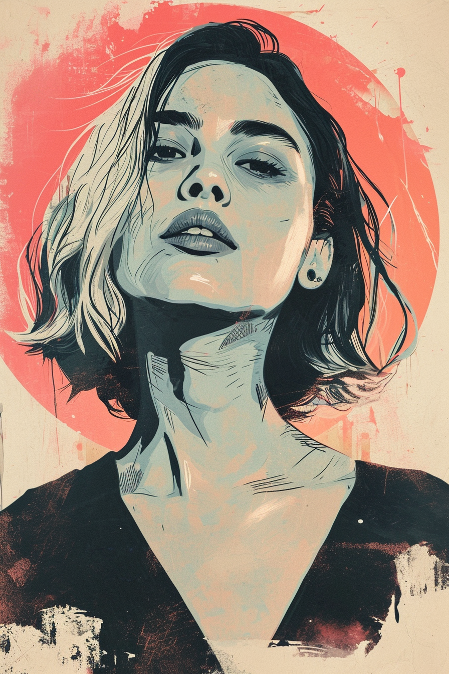 Midjourney prompt: illustration of a [white woman] with [half light b... - Midjourney