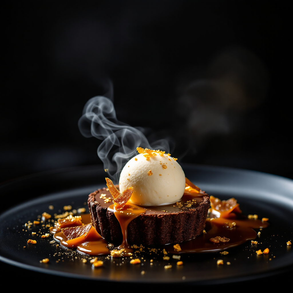 FLUX prompt: A dramatic, close-up food photograph of a gourmet ... - FLUX