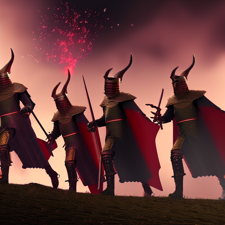 Stable Diffusion prompt: Multiple medieval knight on a hi...