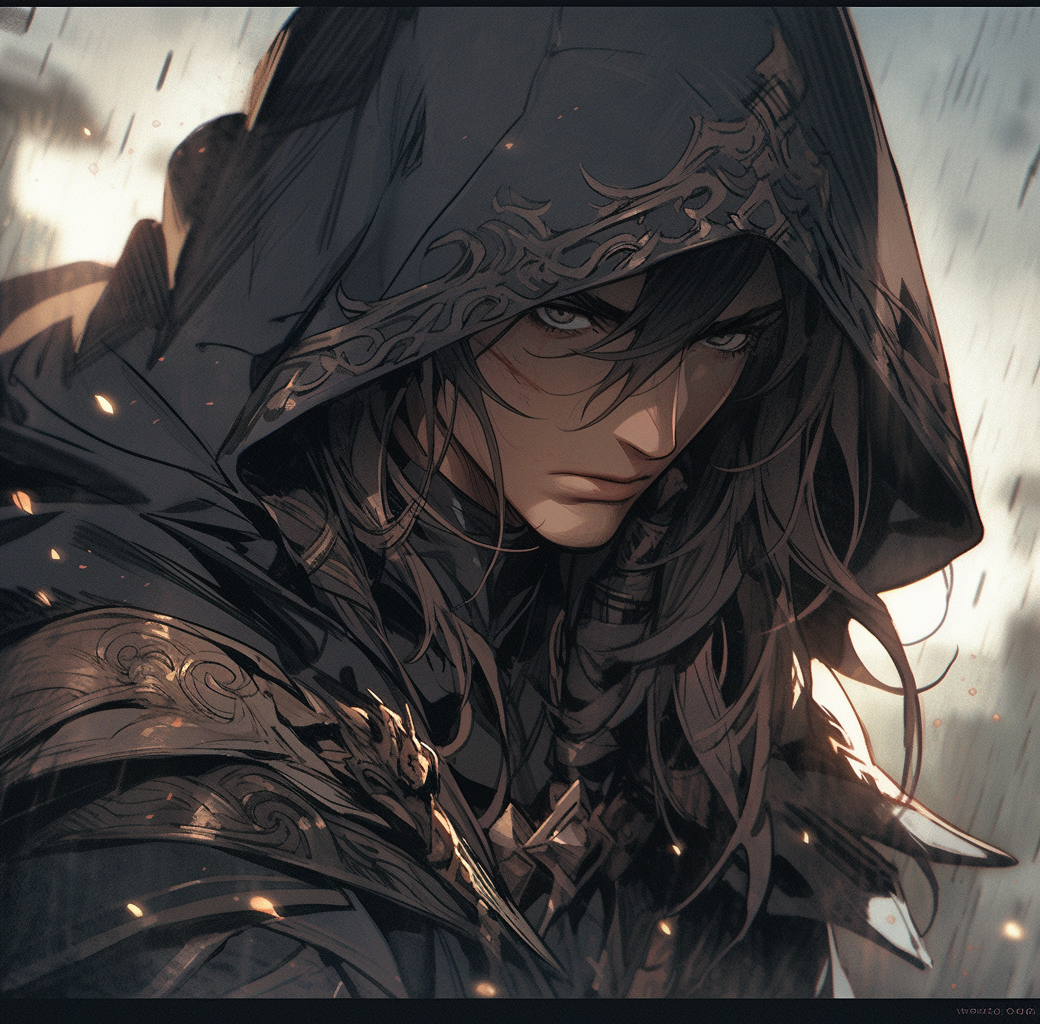 AI generated: Midjourney prompt: a character in his armor, in the style of dark whi... (Midjourney - Character Design)