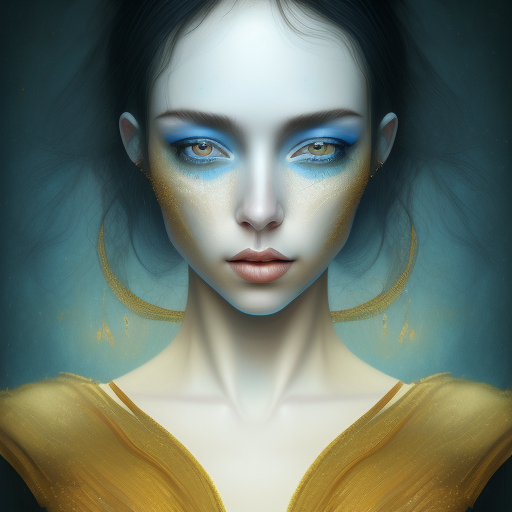 Openjourney prompt: A woman in blue paint with a black hair, in the st... - Openjourney