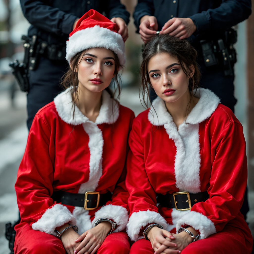 FLUX prompt: Two female male Santa Claus criminals strong wear... - FLUX