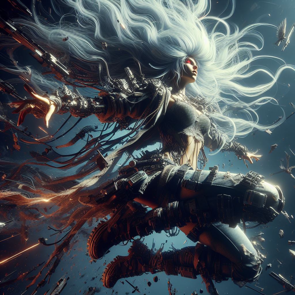 صورة مولدة بالذكاء الاصطناعي: DALL·E prompt: urbanpunk style, low-angle shot, goddess Poseidon ... (نموذج DALL·E - تصوير فوتوغرافي)