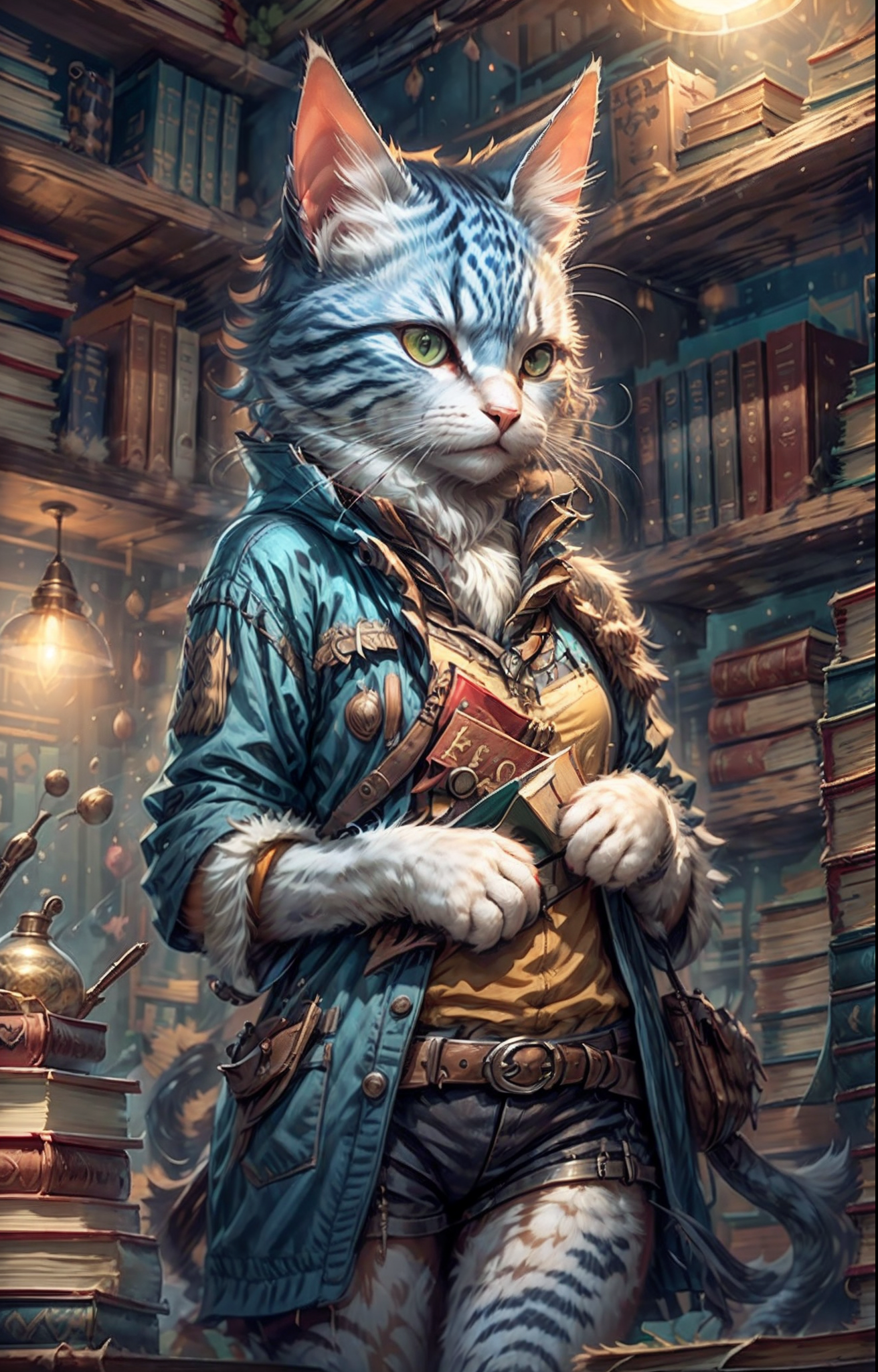 AI generated: Stable Diffusion prompt: a behind scene for cat pulling a book from a shelf... (Stable Diffusion - Concept Art)
