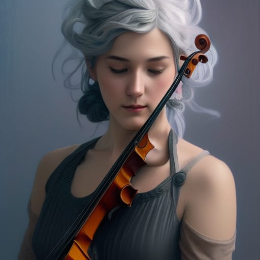 Stable Diffusion prompt: Grey hair girl with magical viol...