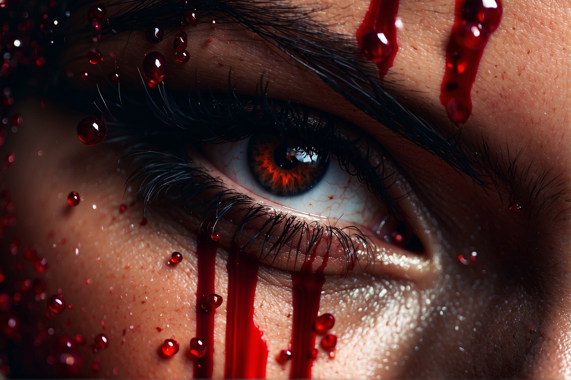 AI generated: Stable Diffusion prompt: blood drops on a woman's face, killer, shiny eyes,... (Stable Diffusion - Portraits)