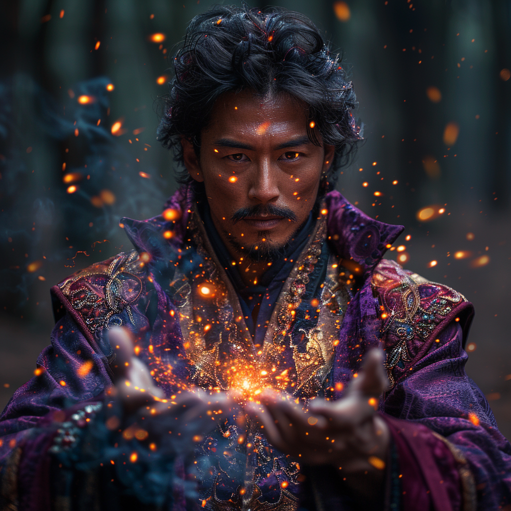 Midjourney prompt: full body shot, a human man who is an wizard, in t... - Midjourney