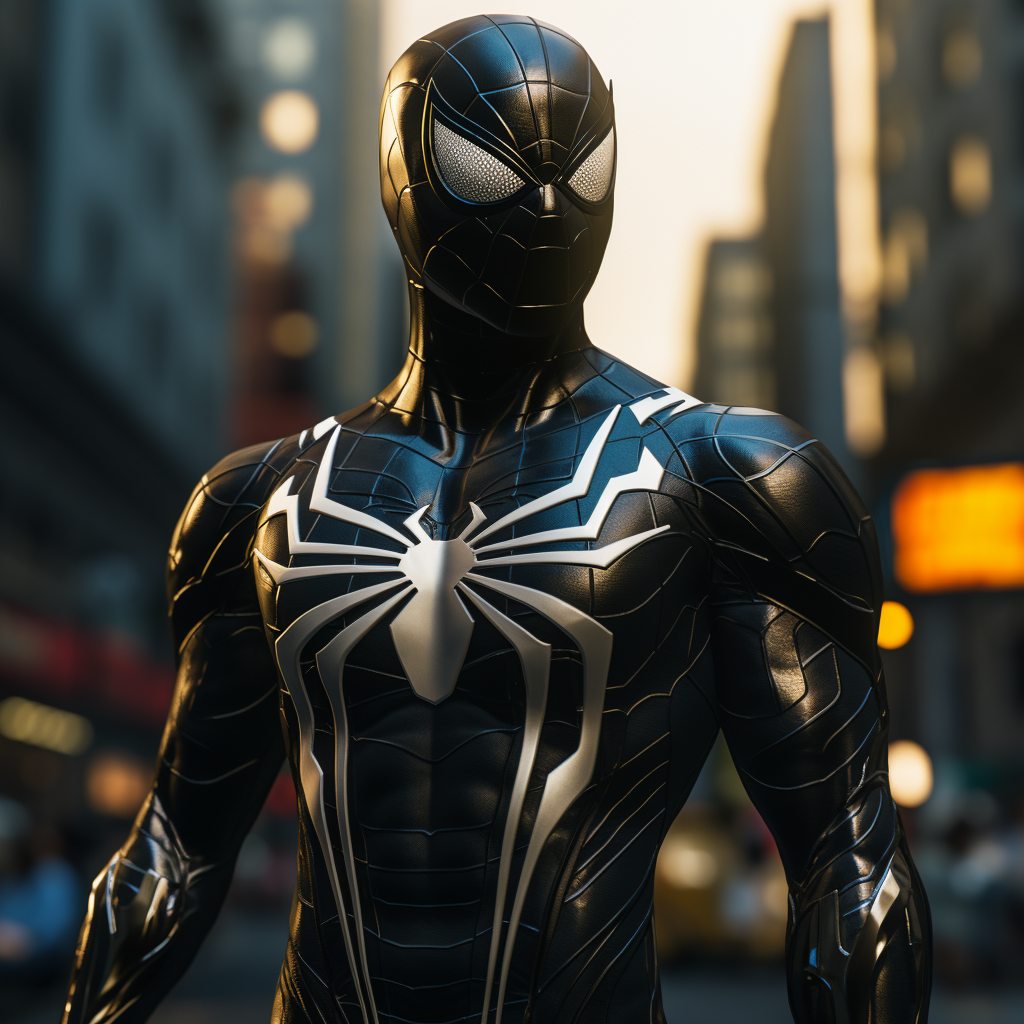 Midjourney prompt: venom suit spider man, New york street as backgrou... - Midjourney