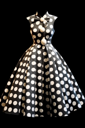 AI generated: Midjourney prompt: Tracking Shot of a black and white polka dot dress... (Midjourney - Fashion)