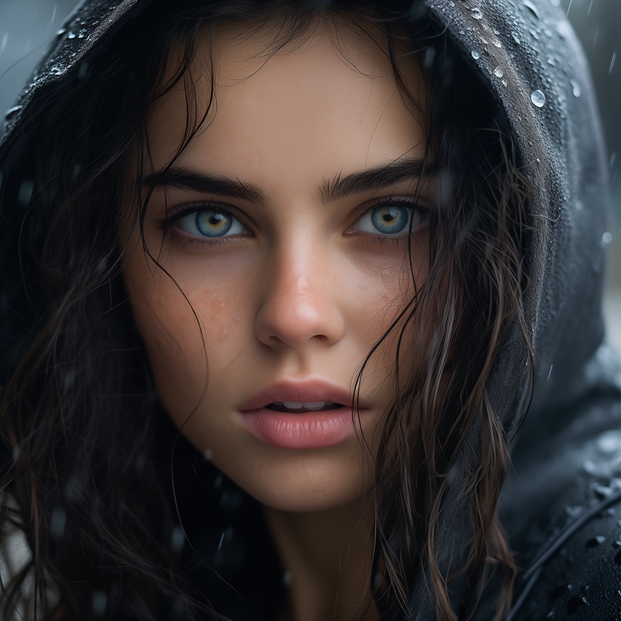 AI generated: Girl in the rain (Midjourney - Portraits)