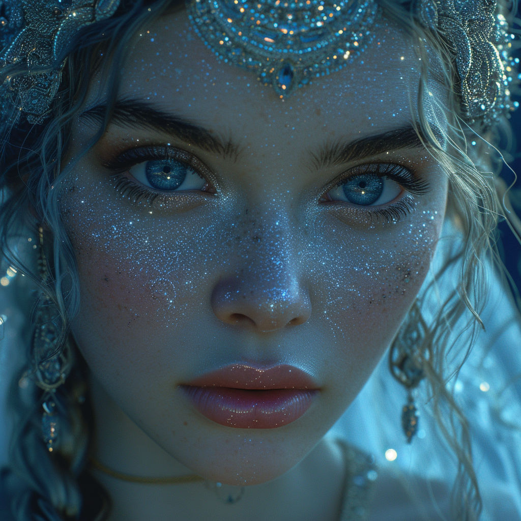 صورة مولدة بالذكاء الاصطناعي: Midjourney prompt: Beautiful sparkly ocean eyes (نموذج Midjourney - صور شخصية)