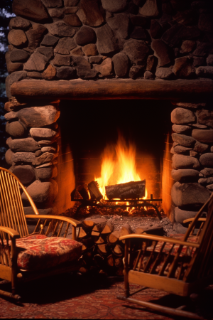 AI generated: Midjourney prompt: A cozy fireplace at night, the warmth of the eveni... (Midjourney - Photography)