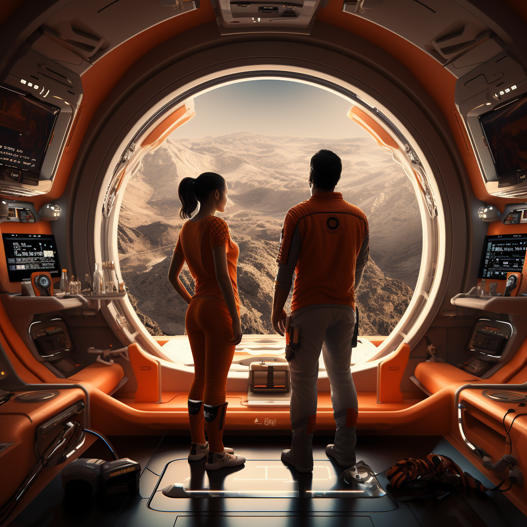 AI generated: Midjourney prompt: general view of the interior of a spaceship with s... (Midjourney - Concept Art)