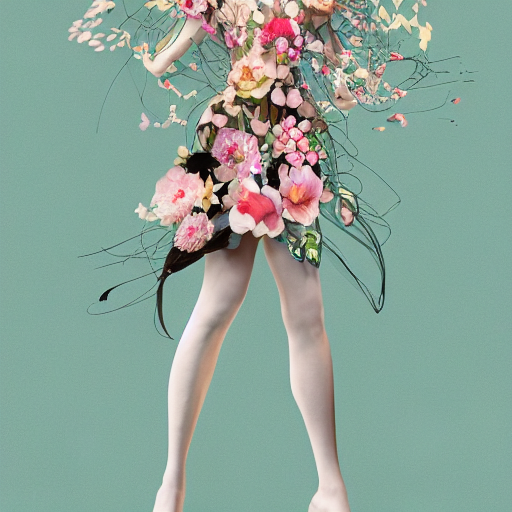 AI generated: Stable Diffusion prompt: : a full length dress looks like flower in the sty... (Stable Diffusion - Fashion)