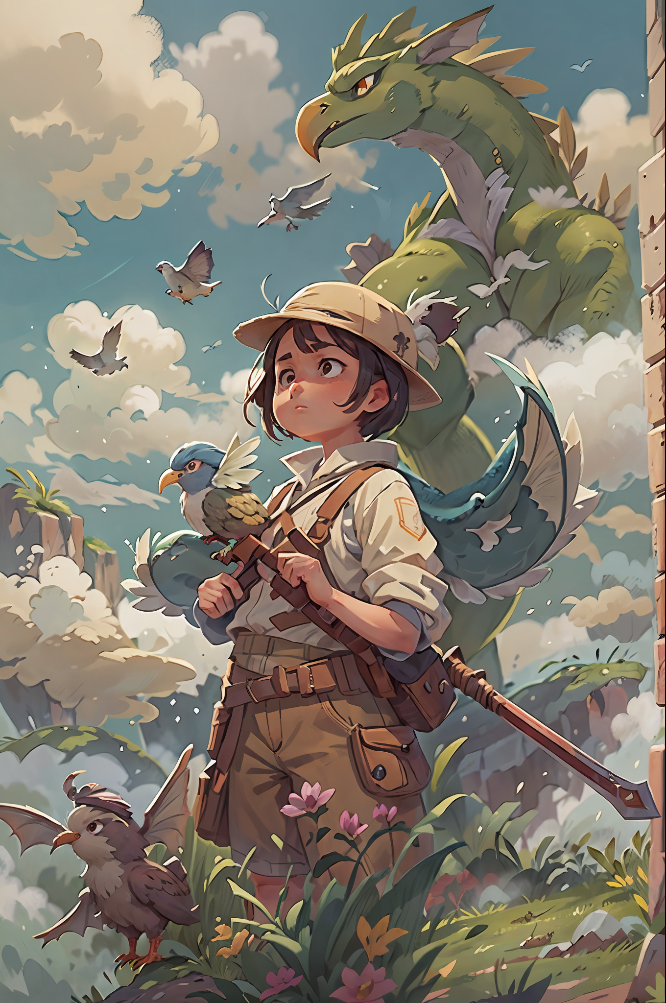 صورة مولدة بالذكاء الاصطناعي: ReV Animated prompt: "Letterboxed shot of a girl standing outdoors, hol... (نموذج ReV Animated - فن مفاهيمي)