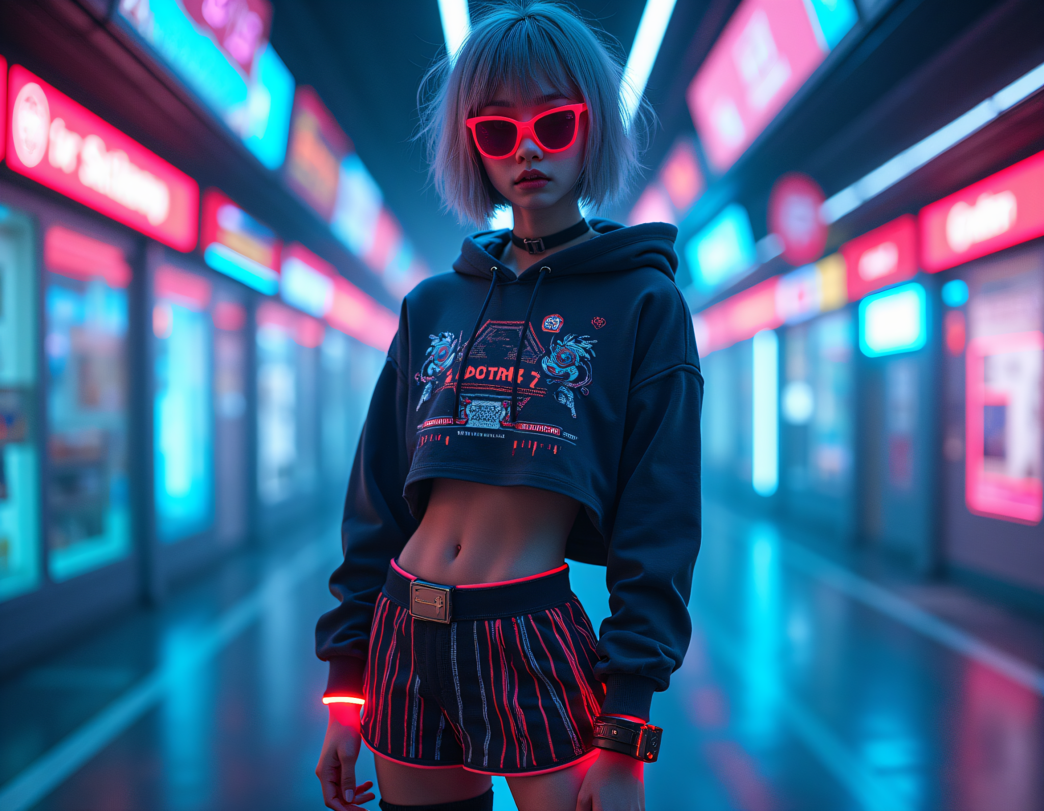 AI generated: FLUX prompt: a half body photo o young asian cyberpunk female, ... (FLUX - Fashion)