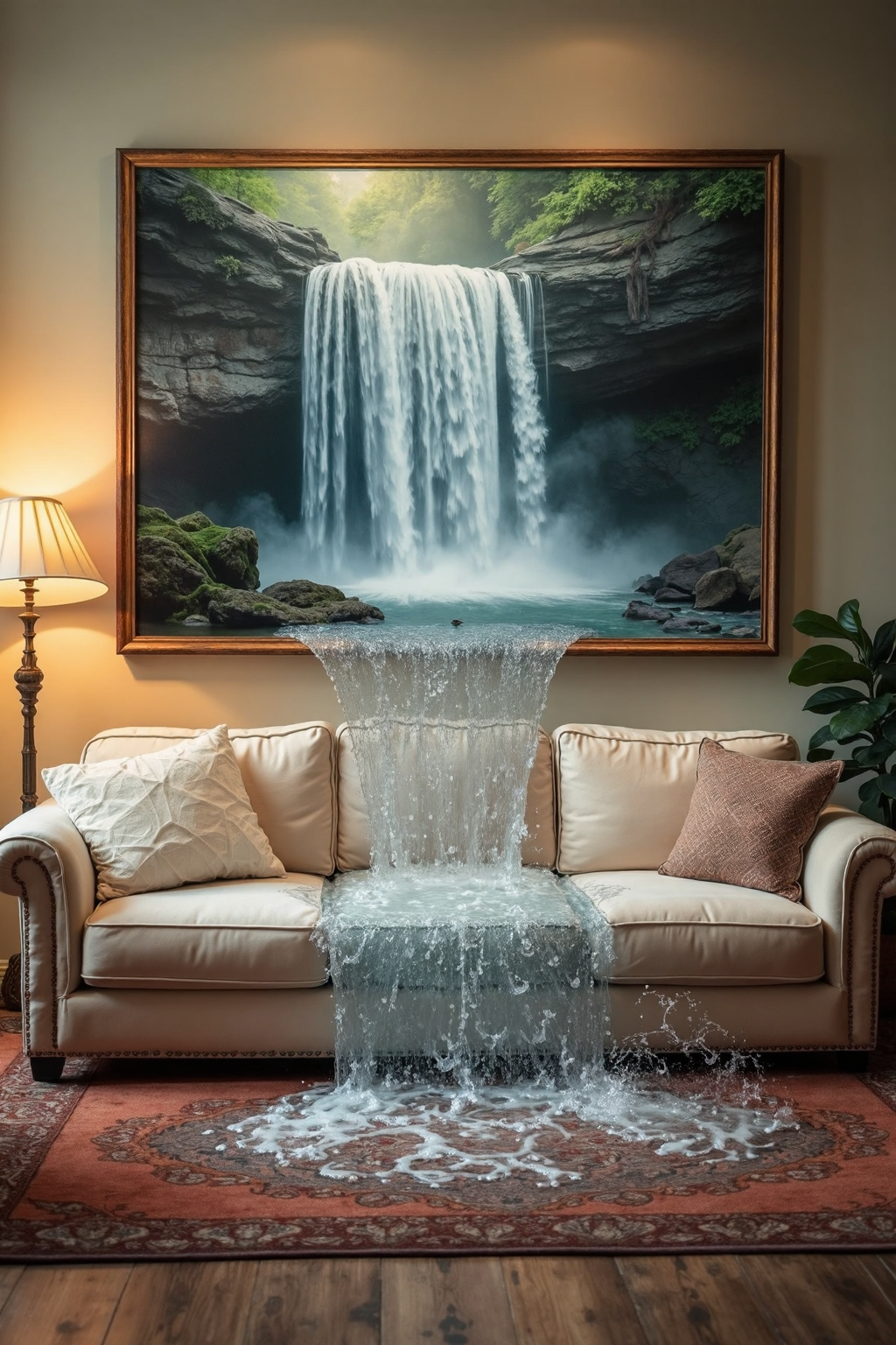 AI generated: FLUX prompt: A cozy living room with a soft, plush sofa and a w... (FLUX - Interior Design)